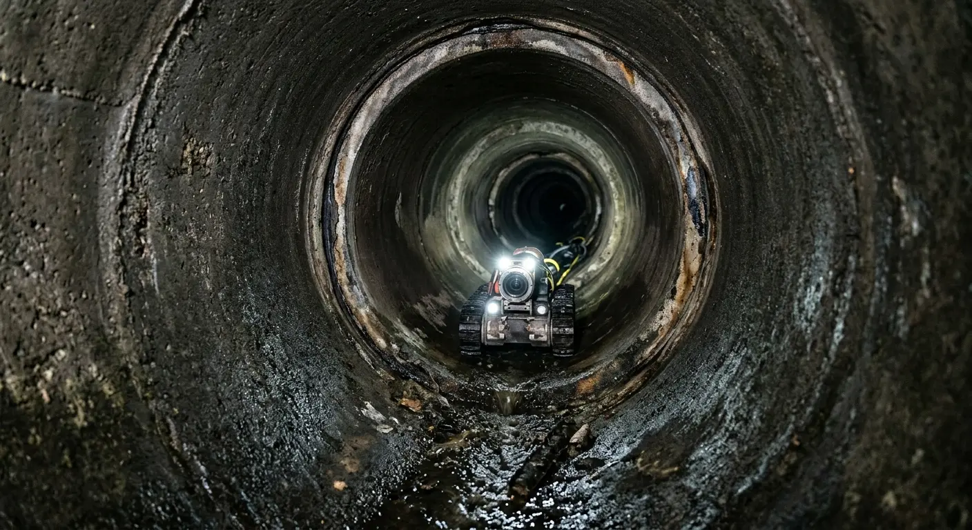 Robotic sewer camera inspecting pipe interior for Sewer Line Repair in Lake Mills