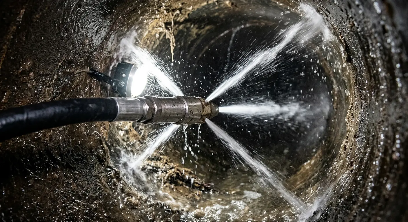 High-pressure hydro jetting nozzle cleaning sewer pipe for Sewer Line Relining in Lake Mills